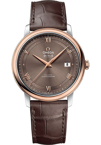 Omega De Ville Prestige Co-Axial Watch - 39.5 mm Steel And Red Gold Case - Chestnut Dial - Brown Leather Strap - 424.23.40.20.13.001