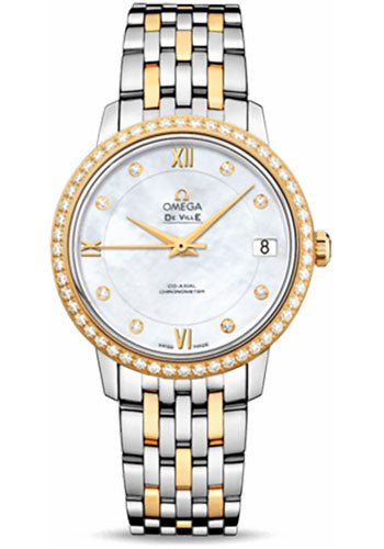 Omega De Ville Prestige Co-Axial Watch - 32.7 mm Steel And Yellow Gold Case - Diamond Bezel - Mother-Of-Pearl Diamond Dial - 424.25.33.20.55.001