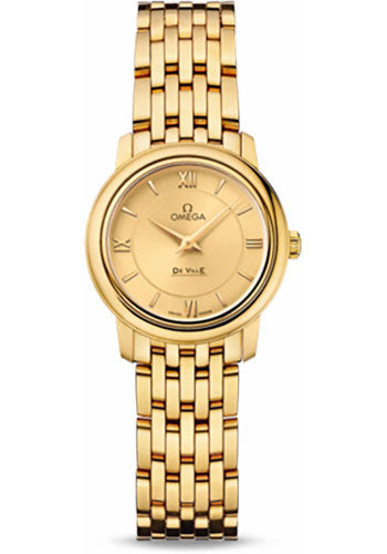 Omega De Ville Prestige Quartz Watch - 24.4 mm Yellow Gold Case - Champagne Dial - 424.50.24.60.08.001
