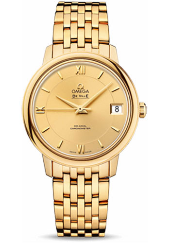 Omega De Ville Prestige Co-Axial Watch - 32.7 mm Yellow Gold Case - Champagne Dial - 424.50.33.20.08.001