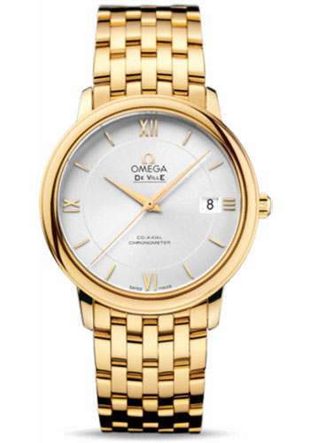 Omega De Ville Prestige Co-Axial Watch - 36.8 mm Yellow Gold Case - Silver Dial - 424.50.37.20.02.002