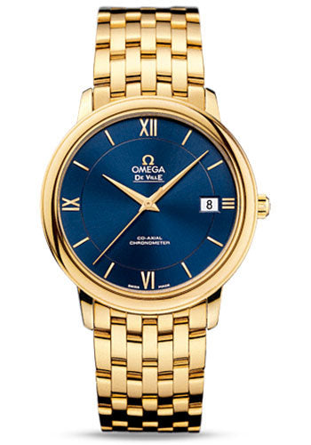 Omega De Ville Prestige Co-Axial Watch - 36.8 mm Yellow Gold Case - Blue Dial - 424.50.37.20.03.001