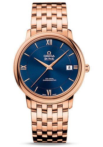 Omega De Ville Prestige Co-Axial Watch - 36.8 mm Red Gold Case - Blue Dial - 424.50.37.20.03.002
