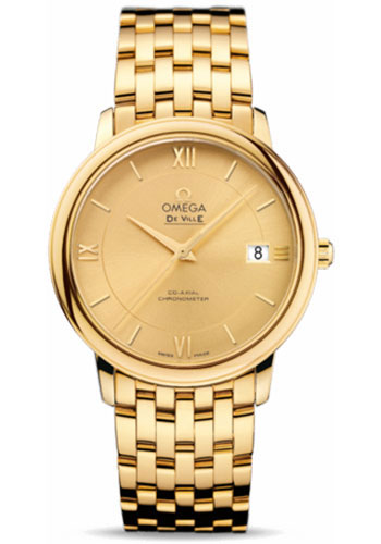 Omega De Ville Prestige Co-Axial Watch - 36.8 mm Yellow Gold Case - Champagne Dial - 424.50.37.20.08.001