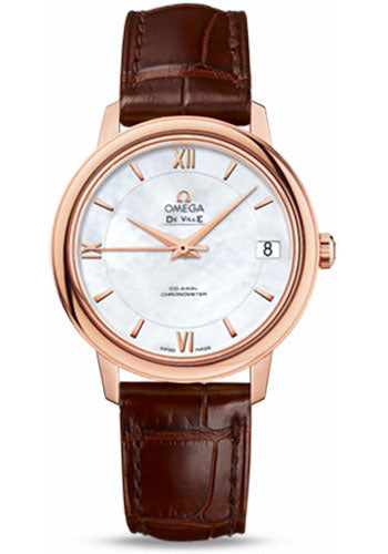 Omega De Ville Prestige Co-Axial Watch - 32.7 mm Red Gold Case - Mother-Of-Pearl Dial - Brown Leather Strap - 424.53.33.20.05.001
