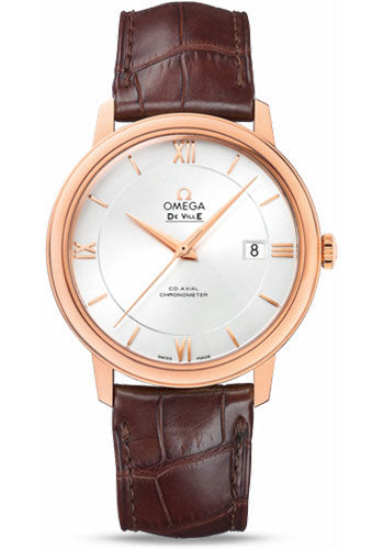 Omega De Ville Prestige Co-Axial Watch - 39.5 mm Red Gold Case - Silver Dial - Brown Leather Strap - 424.53.40.20.02.001