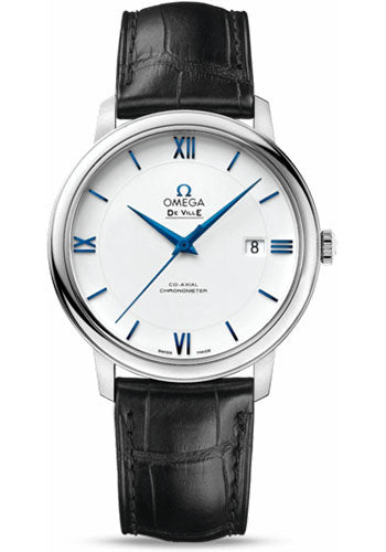 Omega De Ville Prestige Co-Axial Watch - 39.5 mm White Gold Case - White Dial - Black Leather Strap - 424.53.40.20.04.001