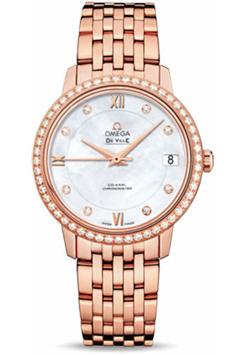 Omega De Ville Prestige Co-Axial Watch - 32.7 mm Red Gold Case - Diamond Bezel - Mother-Of-Pearl Diamond Dial - 424.55.33.20.55.002