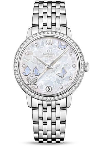 Omega De Ville Prestige Co-Axial Watch - 36.8 mm White Gold Case - Diamond Bezel - Mother-Of-Pearl Diamond Dial - 424.55.33.20.55.003