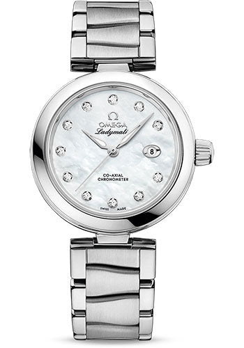 Omega De Ville Ladymatic Omega Co-Axial Watch - 34 mm Steel Case - White Diamond Dial - 425.30.34.20.55.002