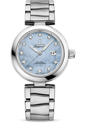 Omega De Ville Ladymatic Omega Co-Axial Watch - 34 mm Steel Case - Blue Diamond Dial - 425.30.34.20.57.003