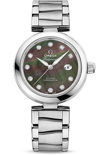 Omega De Ville Ladymatic Omega Co-Axial Watch - 34 mm Steel Case - Black Diamond Dial - 425.30.34.20.57.004