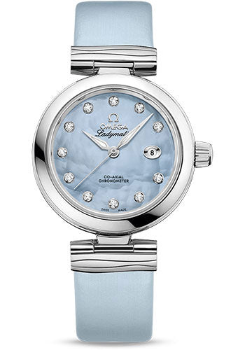 Omega De Ville Ladymatic Omega Co-Axial Watch - 34 mm Steel Case - Blue Diamond Dial - Blue Leather Strap - 425.32.34.20.57.003
