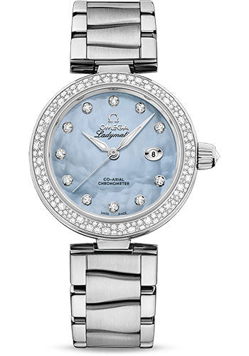 Omega De Ville Ladymatic Omega Co-Axial Watch - 34 mm Steel Case - Blue Diamond Dial - 425.35.34.20.57.003
