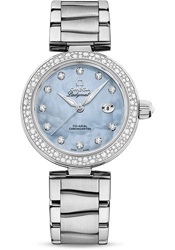 Omega De Ville Ladymatic Omega Co-Axial Watch - 34 mm Steel Case - Blue Diamond Dial - 425.35.34.20.57.003
