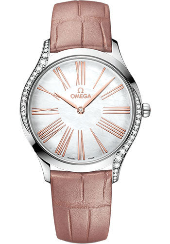 Omega De Ville Tresor Quartz - 36 mm Steel Case - Lacquered White Mother-Of-Pearl Dial - Nude Leather Strap - 428.18.36.60.05.002
