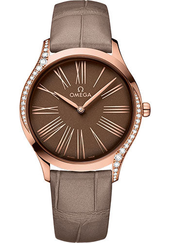 Omega De Ville Tresor Quartz Watch - 36 mm Sedna Gold Case - Taupe-Brown Dial - Taupe-Brown Leather Strap - 428.58.36.60.13.001
