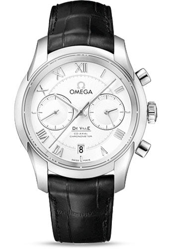 Omega De Ville Co-Axial Chronograph Watch - 42 mm Steel Case - Silver Dial - Black Leather Strap - 431.13.42.51.02.001
