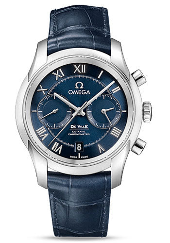 Omega De Ville Co-Axial Chronograph Watch - 42 mm Steel Case - Blue Dial - Blue Leather Strap - 431.13.42.51.03.001