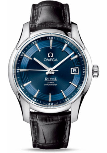 Omega De Ville Hour Vision Watch - 41 mm Steel Case - Blue Dial - Black Leather Strap - 431.33.41.21.03.001