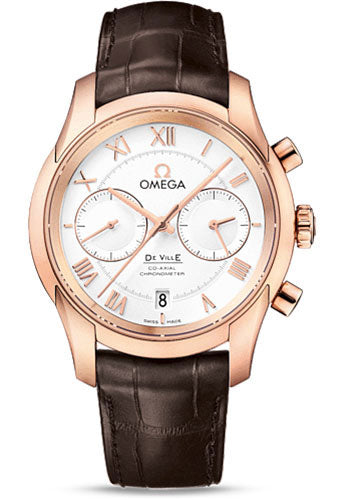 Omega De Ville Co-Axial Chronograph Watch - 42 mm Red Gold Case - Silver Dial - Brown Leather Strap - 431.53.42.51.02.001