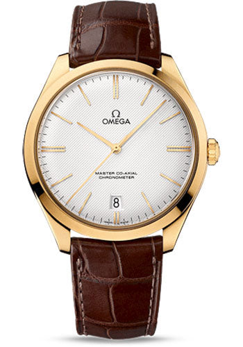 Omega De Ville Tresor Omega Master Co-Axial Watch - 40 mm Yellow Gold Case - Silvery Dial - Brown Leather Strap - 432.53.40.21.02.001