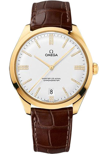 Omega De Ville Tresor Master Co-Axial Watch - 40 mm Yellow Gold Case - Domed -Silver Dial - Brown Leather Strap - 432.53.40.21.52.003