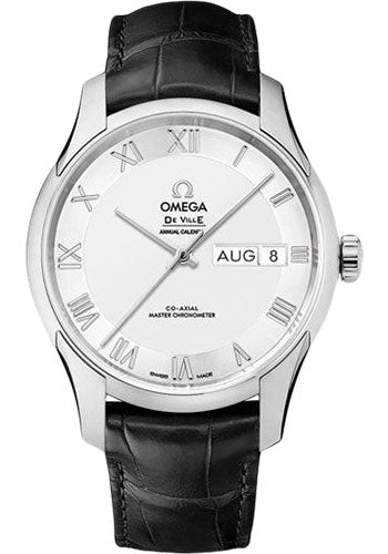 Omega De Ville Hour Vision Co-Axial Master Chronometer Annual Calendar Watch - 41 mm Steel Case - Two-Zone -Silver Dial - Black Leather Strap - 433.13.41.22.02.001