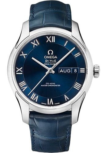 Omega De Ville Hour Vision Co-Axial Master Chronometer Annual Calendar Watch - 41 mm Steel Case - Two-Zone Blue Dial - Blue Leather Strap - 433.13.41.22.03.001