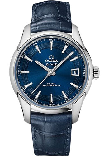 Omega De Ville Hour Vision Co-Axial Master Chronometer Watch - 41 mm Steel Case - Blue Dial - Unique Leather Strap - 433.33.41.21.03.001