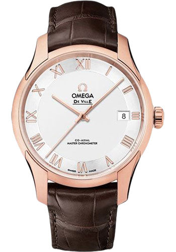Omega De Ville Hour Vision Co-Axial Master Chronometer Watch - 41 mm Sedna Gold Case - Two-Zone -Silver Dial - Brown Leather Strap - 433.53.41.21.02.001