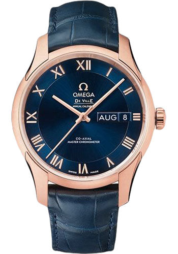 Omega De Ville Hour Vision Co-Axial Master Chronometer Annual Calendar Watch - 41 mm Sedna Gold Case - Two-Zone Blue Dial - Blue Leather Strap - 433.53.41.22.03.001