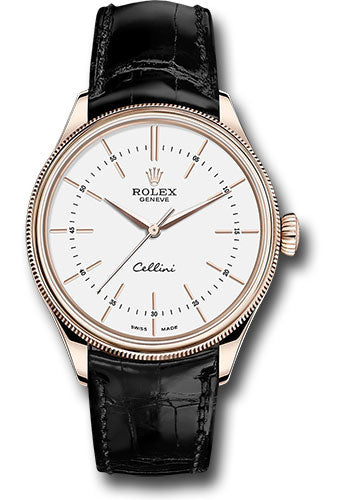 Rolex Cellini Time Watch - Everose - White Dial - Black Leather Strap - 50505 wbk