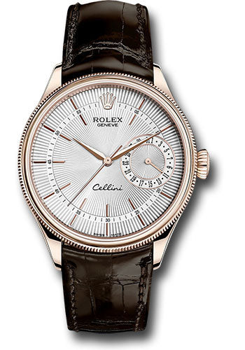 Rolex Cellini Date Watch - Everose Gold - Silver Dial - Brown Leather Strap - 50515 sbr