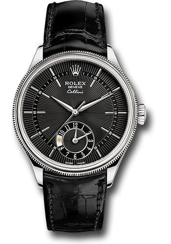 Rolex Cellini Dual Time Watch - White Gold - Black Dial - Black Leather Strap - 50529 bkbk