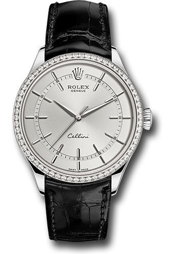 Rolex Cellini Time Watch - White Gold - Rhodium Dial - Black Leather Strap - 50709RBR rhbk