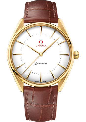 Omega Specialities Olympic Official Timekeeper Watch - 39.5 mm Yellow Gold Case - Eggshell White Enamel Dial - Leather Strap - 522.53.40.20.04.001