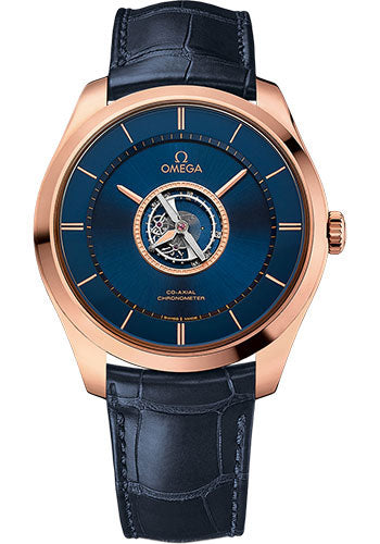 Omega De Ville Tourbillon Co-Axial Numbered Edition - 44 mm Sedna Gold Case - Blue Dial - Blue Leather Strap - 528.53.44.21.03.001