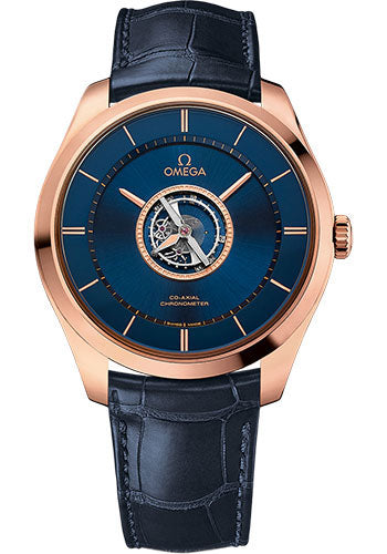 Omega De Ville Tourbillon Co-Axial Numbered Edition - 44 mm Sedna Gold Case - Blue Dial - Blue Leather Strap - 528.53.44.21.03.001
