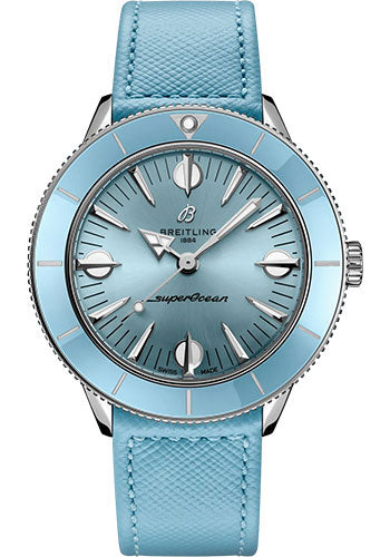 Breitling Superocean Heritage ’57 Pastel Paradise Watch - Stainless Steel - Aquamarine Dial - Aquamarine Calfskin Leather Strap - Folding Buckle - A10340161C1X1