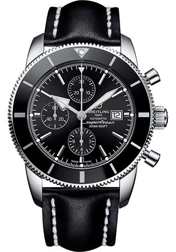 Breitling Superocean Heritage II Chronograph 46 Watch - Steel Case - Volcano Black Dial - Black Leather Strap - A1331212/BF78/442X/A20D.1