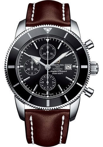 Breitling Superocean Heritage II Chronograph 46 Watch - Steel Case - Volcano Black Dial - Brown Leather Strap - A1331212/BF78/444X/A20D.1