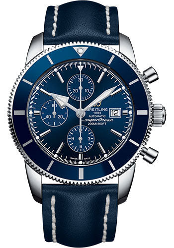 Breitling Superocean Heritage II Chronograph 46 Watch - Steel Case - Gun Blue Dial - Blue Leather Strap - A1331216/C963/102X/A20D.1