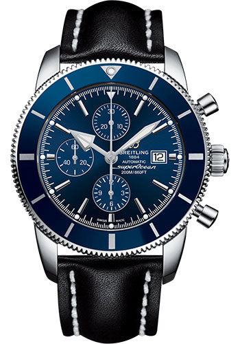 Breitling Superocean Heritage II Chronograph 46 Watch - Steel Case - Gun Blue Dial - Black Leather Strap - A1331216/C963/442X/A20D.1