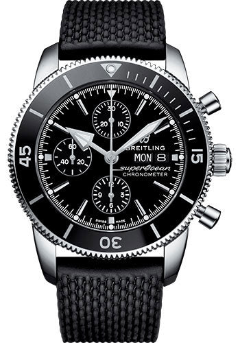 Breitling Superocean Heritage II Chronograph 44 Watch - Steel Case - Black Dial - Black Rubber Aero Classic Strap - A13313121B1S1
