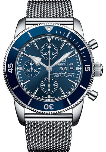 Breitling Superocean Heritage II Chronograph 44 Watch - Steel Case - Blue Dial - Steel Aero Classic Bracelet - A13313161C1A1