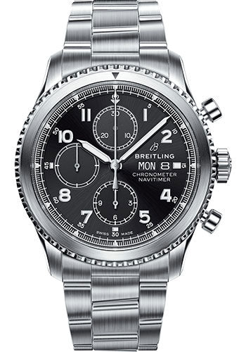 Breitling Aviator 8 Chronograph 43 Watch - Steel Case - Black Dial - Steel Professional III Bracelet - A13314101B1A1