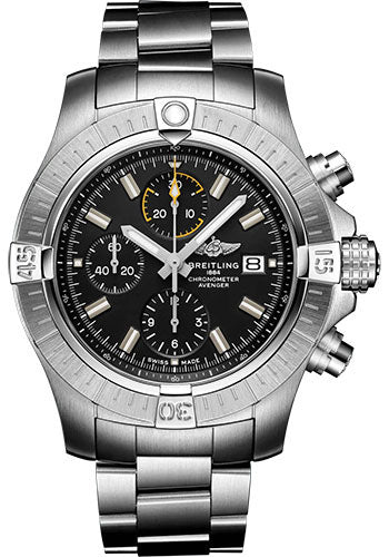 Breitling Avenger Chronograph 45 Watch - Stainless Steel - Black Dial - Metal Bracelet - A13317101B1A1