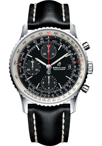 Breitling Navitimer 1 Chronograph 41 Watch - Steel Case - Black Dial - Black Leather Strap - A13324121B1X1