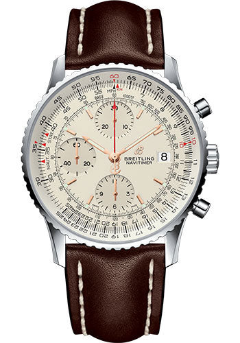 Breitling Navitimer 1 Chronograph 41 Watch - Steel Case - Mercury Silver Dial - Brown Leather Strap - A13324121G1X1